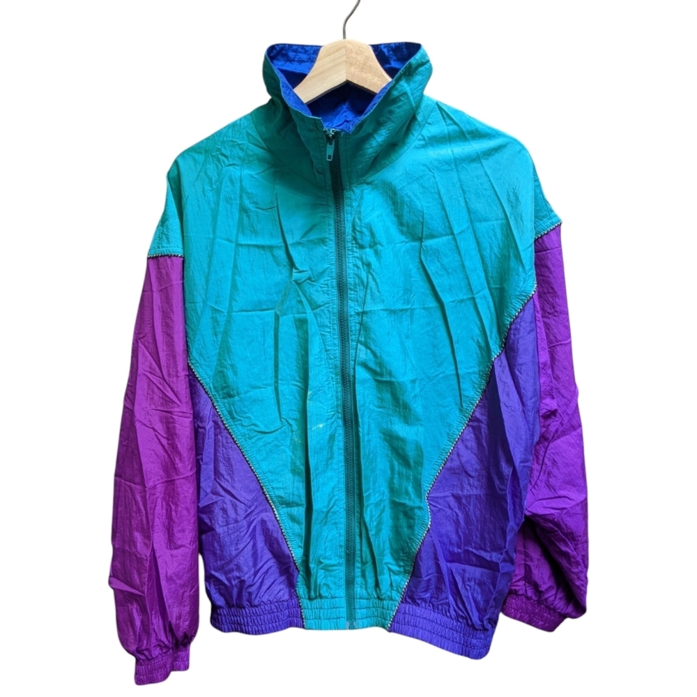 Vintage 90s Speedo Colorblock Windbreaker Nylon Jacket Purple Teal Blue,…